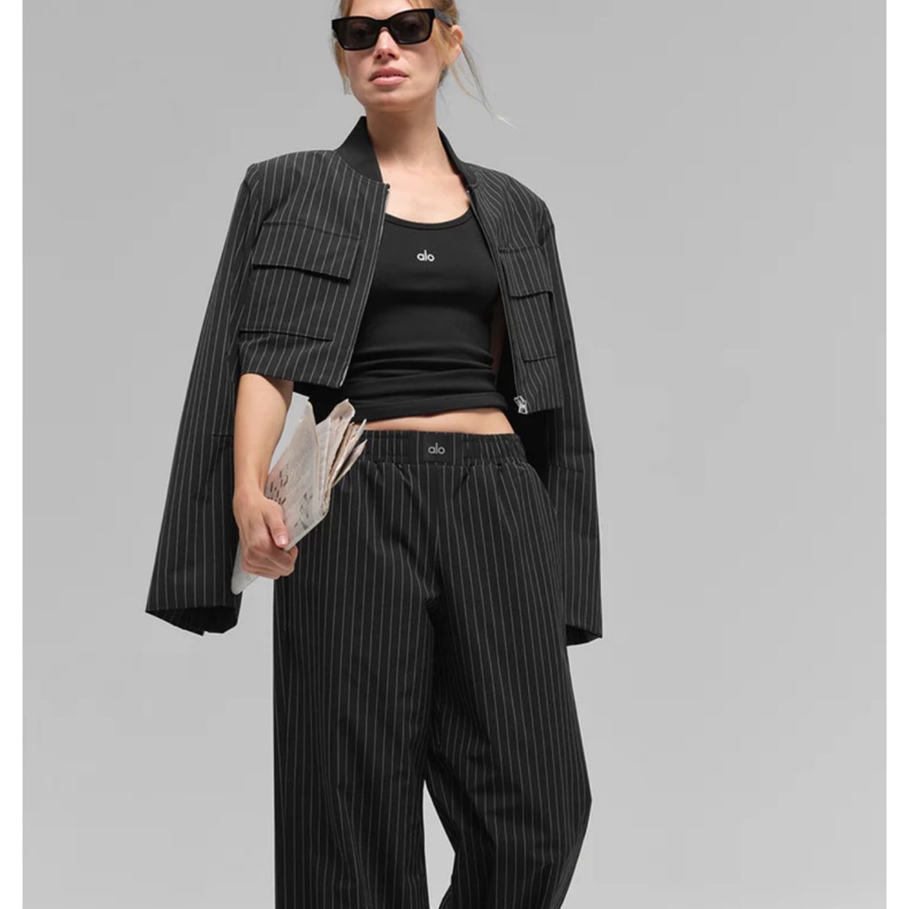 ALO Yoga Black Striped Wide Leg Pants
